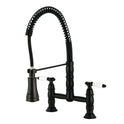 Kingston Tulare GS1270BPL - Bel-Air Double-Handle 2-Hole Deck-Mount Pre-Rinse Bridge Kitchen Faucet, Matte Black