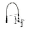 Kingston Tulare GS1271AL - Heritage Double-Handle 2-Hole Deck-Mount Pre-Rinse Bridge Kitchen Faucet, Polished Chrome