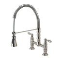 Kingston Tulare GS1278AL - Heritage Double-Handle 2-Hole Deck-Mount Pre-Rinse Bridge Kitchen Faucet, Brushed Nickel
