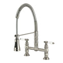 Kingston Tulare GS1278BPL - Bel-Air Double-Handle 2-Hole Deck-Mount Pre-Rinse Bridge Kitchen Faucet, Brushed Nickel