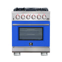 Forno Capriasca 30-Inch Freestanding Gas Range, 4 Burners, True Convection Oven, Blue Door