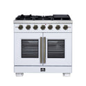 Forno Capriasca 36-Inch White Freestanding French Door Gas Range, 6 Burners, Convection Oven, Energy Efficient
