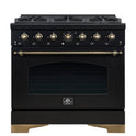 Forno Antico 36-Inch Freestanding Gas Range, Black, Antique Brass Design, 6 Burners, Convection Oven, Energy Efficient