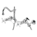 Kingston Heirloom KS1241PXBS - Heritage Two-Handle 3-Hole Wall Mount Bridge Kitchen Faucet with Brass Sprayer, Polished Chrome