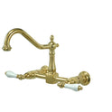Kingston Heirloom KS1242PL - Heritage Two-Handle 2-Hole Wall Mount Bridge Kitchen Faucet, Polished Brass
