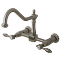 Kingston Heirloom KS1248TAL - Tudor Two-Handle 2-Hole Wall Mount Bridge Kitchen Faucet, Brushed Nickel
