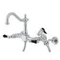 Kingston Heirloom KS1261PKLBS - Duchess Two-Handle 3-Hole Wall Mount Bridge Kitchen Faucet with Brass Sprayer, Polished Chrome