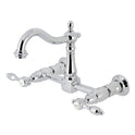 Kingston Heirloom KS1261TAL - Tudor Two-Handle 2-Hole Wall Mount Bridge Kitchen Faucet, Polished Chrome