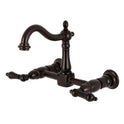Kingston Heirloom KS1265AL - Heritage Two-Handle 2-Hole Wall Mount Bridge Kitchen Faucet, Oil Rubbed Bronze