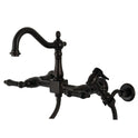 Kingston Heirloom KS1265PKLBS - Duchess Two-Handle 3-Hole Wall Mount Bridge Kitchen Faucet with Brass Sprayer, Oil Rubbed Bronze