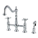 Kingston Heirloom KS1271BEXBS - Essex Two-Handle 4-Hole Deck Mount Bridge Kitchen Faucet with Brass Sprayer, Polished Chrome