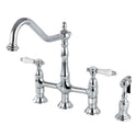 Kingston Heirloom KS1271BPLBS - Bel-Air Two-Handle 4-Hole Deck Mount Bridge Kitchen Faucet with Brass Sprayer, Polished Chrome