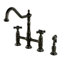 Kingston Heirloom KS1275PKXBS - Duchess Two-Handle 4-Hole Deck Mount Bridge Kitchen Faucet with Brass Sprayer, Oil Rubbed Bronze