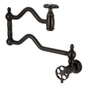 Kingston Tulare KS2105RKZ - Wendell Two-Handle 1-Hole Wall Mount Pot Filler Faucet with Knurled Handle, Oil Rubbed Bronze