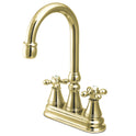 Kingston Tulare KS2492AX - Victorian Two-Handle 2-Hole Deck Mount Bar Faucet, Polished Brass