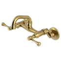 Kingston Tulare KS312SB - Kingston Two-Handle 2-Hole Wall Mount Bar Faucet, Brushed Brass