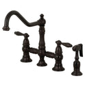 Kingston Heirloom KS3275ALBS - Restoration Two-Handle 4-Hole Deck Mount Bridge Kitchen Faucet with Brass Sprayer, Oil Rubbed Bronze