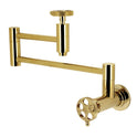 Kingston Sona KS8102RKX - Webb Two-Handle 1-Hole Wall Mount Pot Filler Faucet with Knurled Handle, Polished Brass