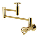 Kingston Sona KS8102RKZ - Wendell Two-Handle 1-Hole Wall Mount Pot Filler Faucet with Knurled Handle, Polished Brass