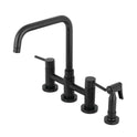 Kingston Sona KS8280DLBS - Concord Two-Handle 4-Hole Deck Mount Bridge Kitchen Faucet with Brass Sprayer, Matte Black
