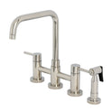 Kingston Sona KS8286DLBS - Concord Two-Handle 4-Hole Deck Mount Bridge Kitchen Faucet with Brass Sprayer, Polished Nickel