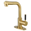 Kingston Sona LS2413DKL - Kaiser Single-Handle 1-Hole Deck Mount Pull-Out Sprayer Bar Faucet, Brushed Brass