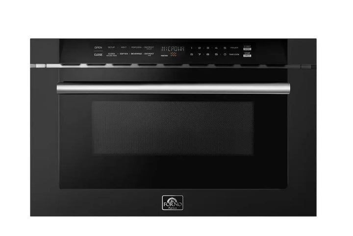 FORNO Espresso Capoliveri 24" 1.2 cu. ft. Built-In Microwave Drawer in Black with Antique Brass Handles, FMWDR3000-24BLK Forno