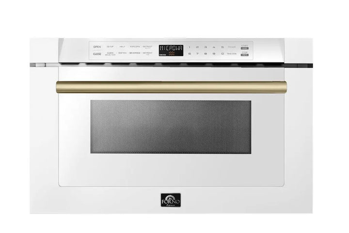 FORNO Espresso Capoliveri 24" 1.2 cu. ft. Built-In Microwave Drawer in Black with Antique Brass Handles, FMWDR3000-24BLK Forno