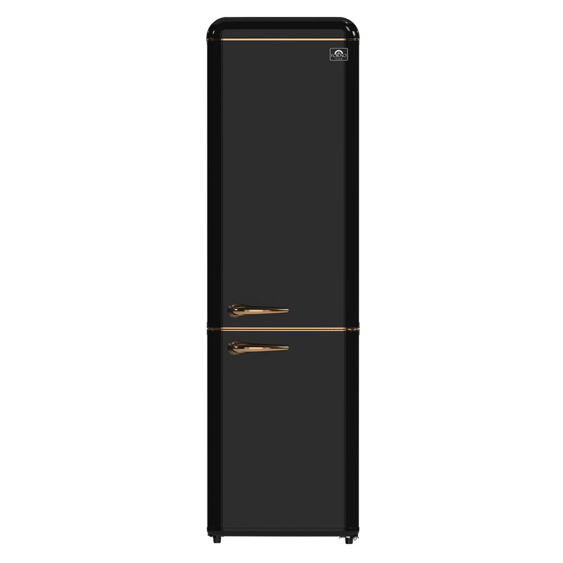 FORNO Storico FFFFD1745-22BLK black retro bottom-freezer refrigerator with copper-tone handles, front view