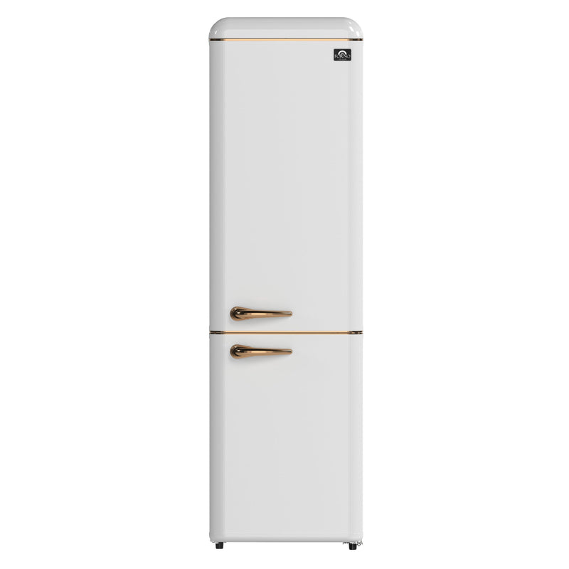 Forno Storico 22-Inch Retro bottom freezer Fridge in White, 9 cu.ft, copper-tone handle Forno