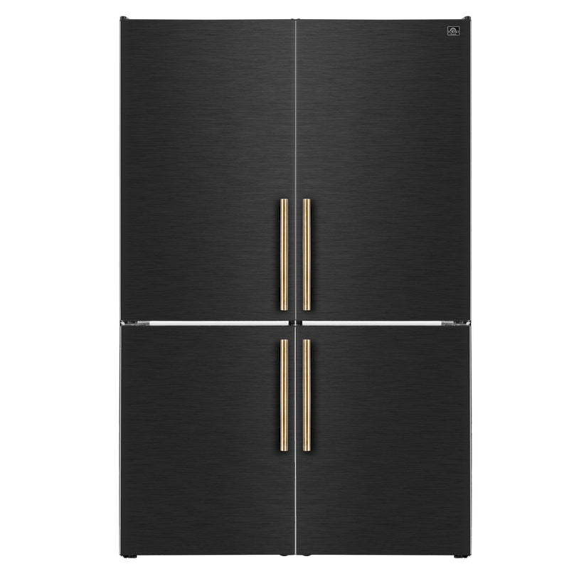 Custodia 48" Bottom Freezer combo, 20.6 cf., Ice Maker, Total No frost, Black, Antique Brass handles Forno
