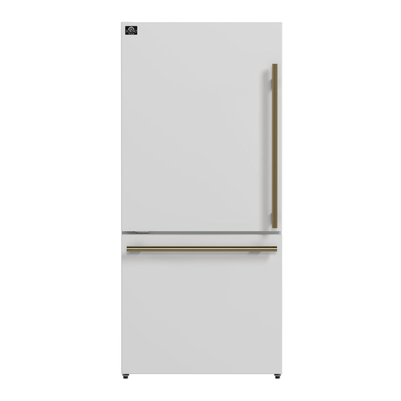 Forno Milano Espresso 31-Inch White Bottom Freezer Refrigerator, 17.2 Cu. Ft., Energy-Efficient, No Frost, Built-In Ice Maker Forno