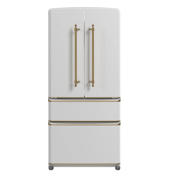 Forno Luigi 33-Inch 18 cu.ft. French Door Refrigerator in White with Antique Brass Handles (FFFFD1791-33WHT)