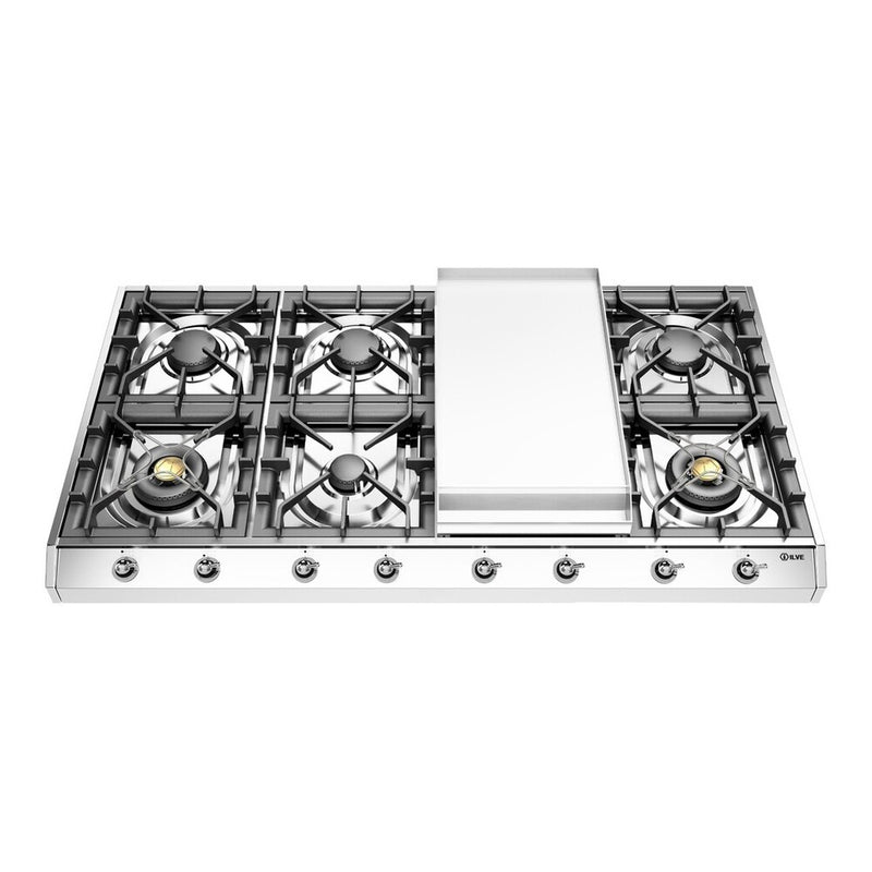 ILVE UHCP1265FNSSC Nostalgie II 48 inch Built-In Gas Cooktop with 8 Burners, Griddle, in Stainless Steel  (Natural Gas, Chrome)