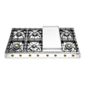 ILVE UHCP1265FNSSG Nostalgie II 48 inch Built-In Gas Cooktop with 8 Burners, Griddle, in Stainless Steel  (Natural Gas, Brass)