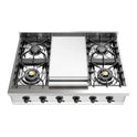 ILVE UHCP36FNSSB Nostalgie II 36 inch Built-In Gas Rangetop with 6 Burners and Griddle, in Stainless Steel  (Natural Gas, Burnished)