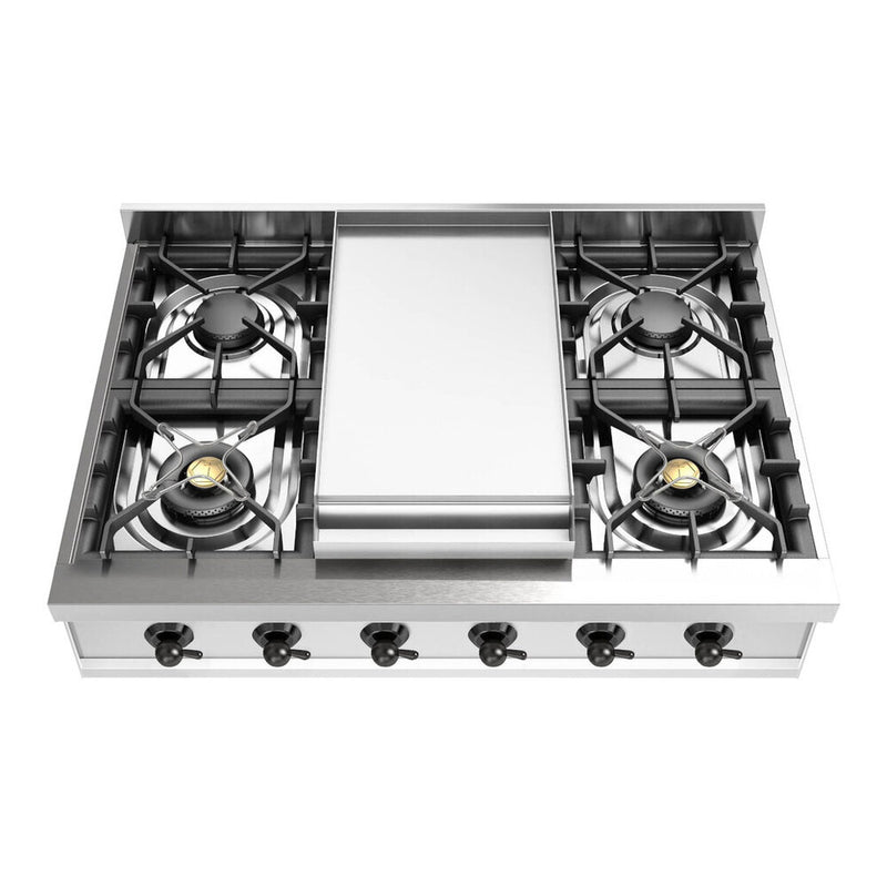 ILVE UHCP36FNSSB Nostalgie II 36 inch Built-In Gas Rangetop with 6 Burners and Griddle, in Stainless Steel  (Natural Gas, Burnished)