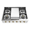 ILVE UHCP36FNSSG Nostalgie II 36 inch Built-In Gas Rangetop with 6 Burners and Griddle, in Stainless Steel  (Natural Gas, Brass)