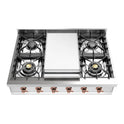 ILVE UHCP36FNSSP Nostalgie II 36 inch Built-In Gas Rangetop with 6 Burners and Griddle, in Stainless Steel  (Natural Gas, Copper)