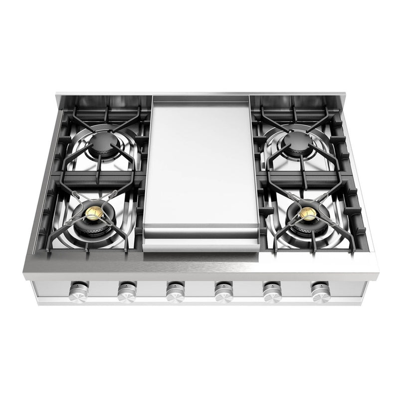 ILVE UHCP36FSS Professional Plus II 36 inch Built-In Gas Rangetop with Griddle, in Stainless Steel  (Natural Gas)