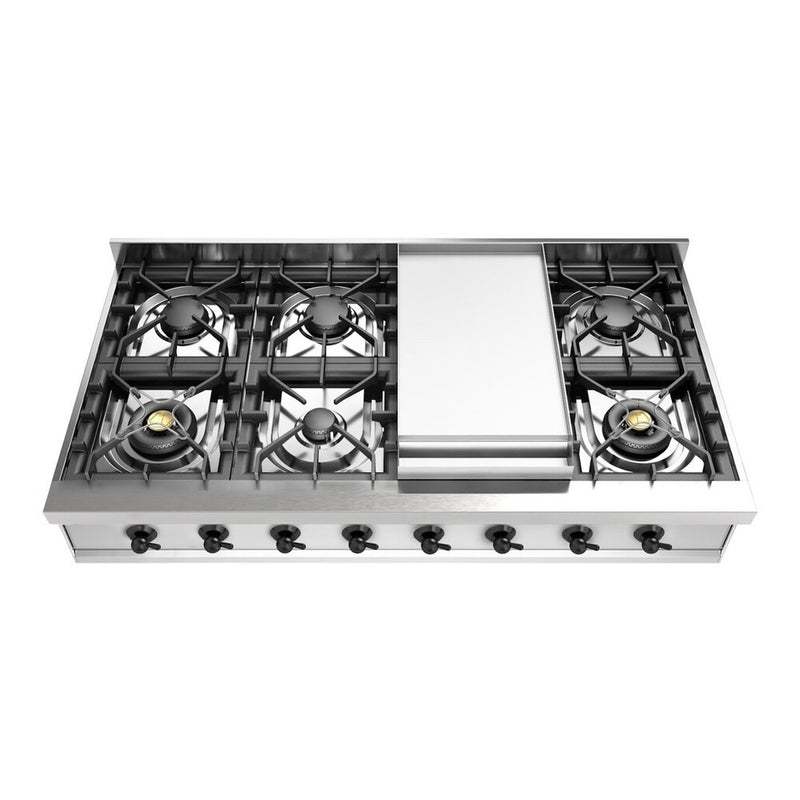 ILVE UHCP48FNSSB Nostalgie II 48 inch Built-In Gas Rangetop with Griddle, in Stainless Steel (Natural Gas, Burnished)