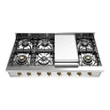 ILVE UHCP48FNSSG Nostalgie II 48 inch Built-In Gas Rangetop with Griddle, in Stainless Steel (Natural Gas, Brass)