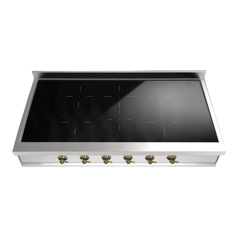 ILVE UHCPI486NSSG Nostalgie II 48 inch Built-In Induction Rangetop with 6 Elements, Stainless Steel (Brass)