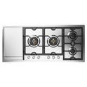 ILVE UHCPMT125FSSLP Panoramagic 48 inch Built-In Gas Cooktop with Total Black Brass Burners, in Stainless Steel  (6 Sealed Burners + Left Griddle, Liquid Propane)