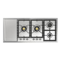 ILVE UHCPT125FNSSCLP Nostalgie II 48 inch Built-In Gas Cooktop with Total Black Brass Burners, in Stainless Steel  (6 Sealed Burners + Left Griddle, Liquid Propane, Chrome)