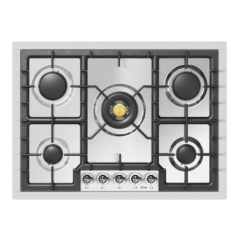 ILVE UHCPT75NSSCLP Nostalgie II 30 inch Built-In Gas Cooktop with 5 Burners, in Stainless Steel  (Liquid Propane, Chrome)