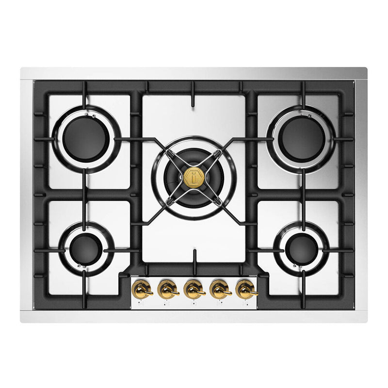 ILVE UHCPT75NSSG Nostalgie II 30 inch Built-In Gas Cooktop with 5 Burners, in Stainless Steel  (Natural Gas, Brass)