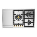 ILVE UHCPT95FNSSGLP Nostalgie II 36 inch Built-In Gas Cooktop with Total Black Brass Burners, in Stainless Steel  (5 Sealed Burners + Griddle, Liquid Propane, Brass)