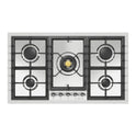 ILVE UHCPT95NSSCLP Nostalgie II 36 inch Built-In Gas Cooktop with Total Black Brass Burners, in Stainless Steel  (5 Sealed Burners, Liquid Propane, Chrome)