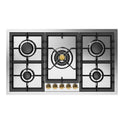 ILVE UHCPT95NSSGLP Nostalgie II 36 inch Built-In Gas Cooktop with Total Black Brass Burners, in Stainless Steel  (5 Sealed Burners, Liquid Propane, Brass)